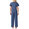 thumbnail image 3 of INSPIRE CHIC Women's Silky Satin Pajama Set 2 Piece Ruffle Short Sleeve Top and Long Pants Sleepwear Loungewear Sets M Blue, 3 of 5