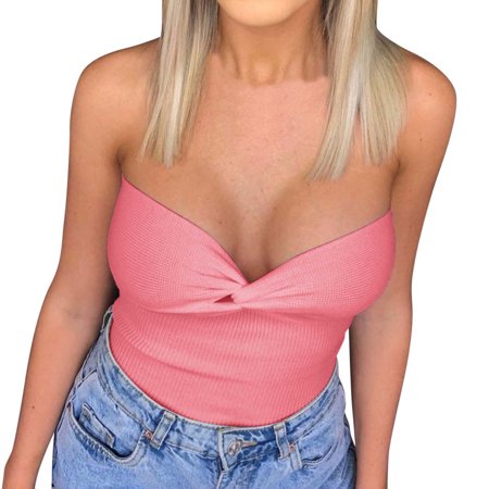 

Womens Knotted Bra Knitted Vest Sleeveless Crop Top Solid Color Pullover Sweater Vest