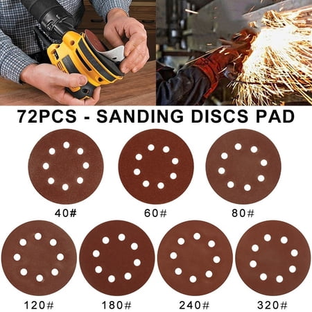 Willstar 72 PCS Sanding Discs Hook and Loop 5 In Sanding Disc 5 Inch 8 Hole Sandpaper Orbital Sander Pads...