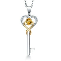 925 Sterling Silver and 10K Yellow Gold Yellow Citrine and White Lab Grown Diamond Heart and Key Pendant Necklace for Women (0.28 Cttw, Gemstone November Birthstone, with 18 inch Chain)
