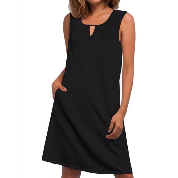 Zeagoo Women Summer Dress with Pockets Womens Casual T Shirt Dress Sleeveless Tank Dress Loose Shift Dress for Women Crew Neck A Line Dresses