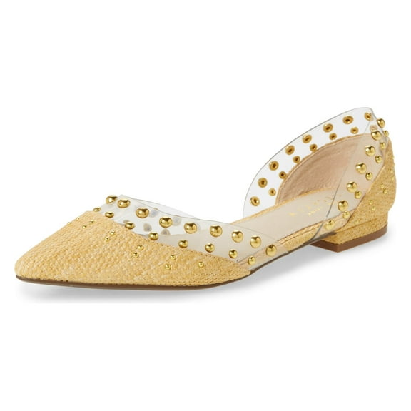 Cecelia New York Min Linen Clear Pointy Embellished Chic Transparent Ballet Flat (Linen Clear, 9)