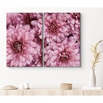 PixonSign Canvas Print Wall Art Set Extreme View of Pink Dahlias Botanical Bouquet Photography Realism Romantics Portrait Colorful Multicolor Ultra for Living Room, Bedroom, Office - 16"x24"x2