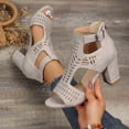 thumbnail image 3 of Gladiator Sandals for Women Open Toe High Block Heeled Summer Booties Breathable Cutout Ankle Strap Back Zipper Ankle Boots Light Gray Size 8.5, 3 of 7