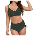 thumbnail image 3 of Linfrsh Sexy Bikinis for Women V Neck Knot Twist Front Push Up High Waisted Cheeky Two Piece Swimsuit Green,L, 3 of 7