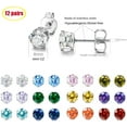 thumbnail image 2 of Jstyle 12 Pairs Stainless Steel Brilliant Cut Round Cubic Zirconia Birthstone Stud Earrings for Women, 2 of 7