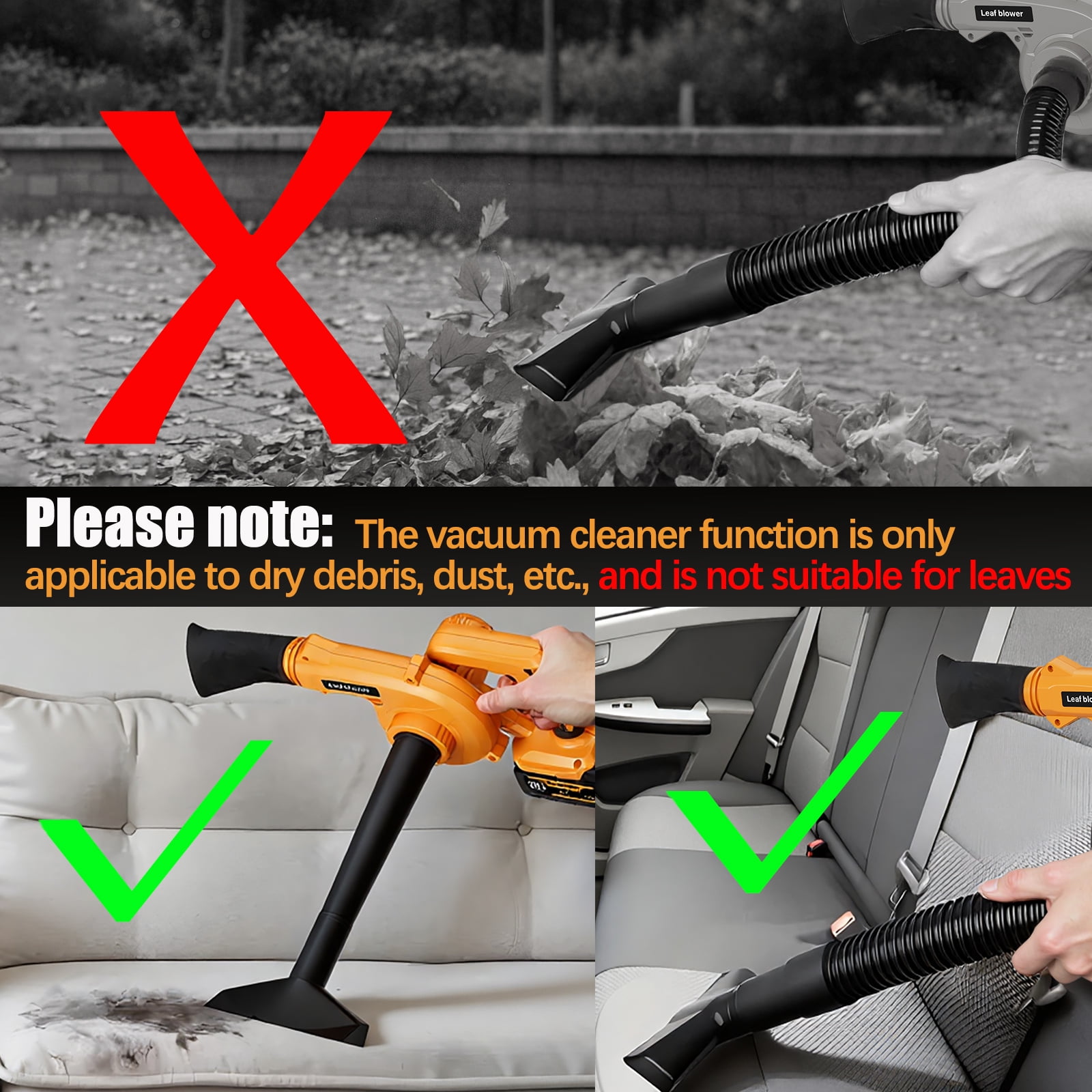 3-in-1 Cordless Leaf Blower & Vacuum with Bag Brushless Battery Powered Leaf Vacuum Mulcher with 2x2000mAh Battery and Charger Leaf Blowers for DIY Vacuuming, Home / Vehicle Cleaning