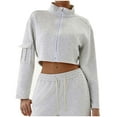 thumbnail image 2 of BiZtdJrK Womens Zip Up Cropped Sweatshirt High Neck Long Sleeve Cargo Jacket Fashion Y2k Street Sweatshirt Jackets with Pocket Gray XL, 2 of 4