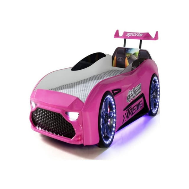 Cama infantil en forma de carro Aston Rosa Jakosc con colchón