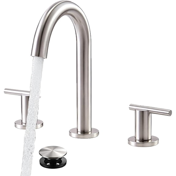 KINGO HOME 8 inch Brushed Nickel Widespread Bathroom Faucet, 3-Hole 2-Handle High Arc with Pop-up Drain, Spot Resist, Grifo De Baño