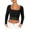 thumbnail image 4 of Women Crop Ribbed Tops Lace Patchwork Square Neck Long Sleeve Shirt for Club Streetwear Aesthetic Grunge Clothes, 4 of 8