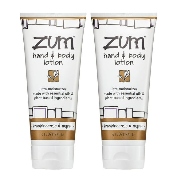 Zum by Indigo Wild Hand & Body Lotion - Natural Hand Lotion for Dry Hands - Body Lotion for Women & Men - Body Moisturizers Include Shea Butter - Frankincense & Myrrh Scent - 6 fl oz (2 Pack)