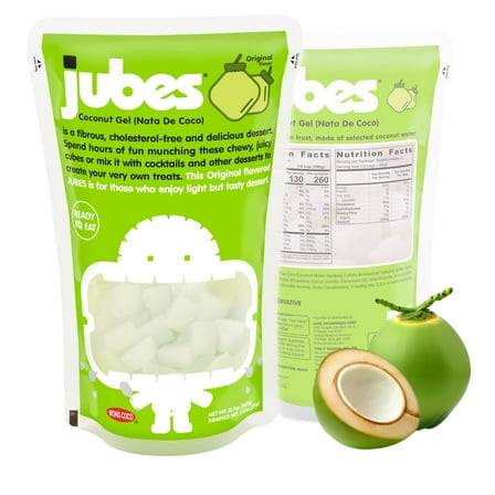 Jubes Pandan Nata De Coco Jelly Cubes, 12.7 oz (Pack of 1) – Coconut Gel in Syrup, Pandan Jelly Cubes for Sago, Boba, Fruit Tea, Yogurt, Ice Cream, Desserts