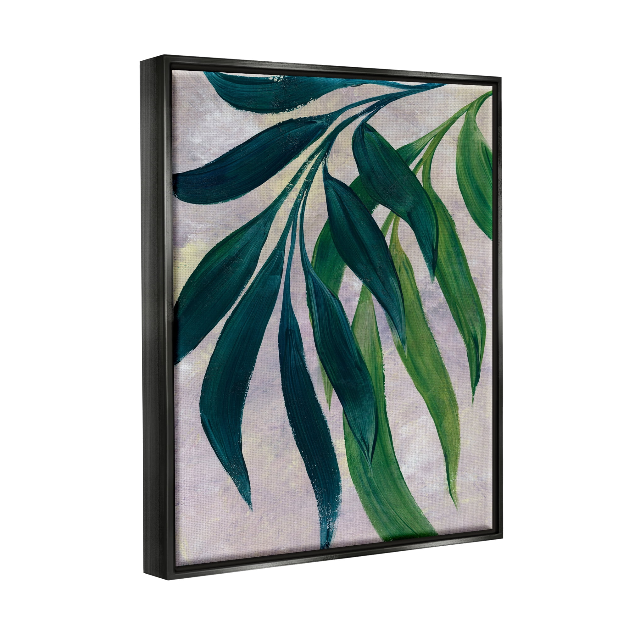 Stupell Green Palm Plants Hanging Leaves Botanical & Floral Painting Black Floater Framed Art Print Wall Art