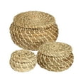 thumbnail image 1 of 3 Piezas Cesta de Mimbre Redonda Caja de Rattan Organizador Cesta Decorativa con Tapa Esparto Natural Adecuada para Niños Cocina Estantería, 1 of 9