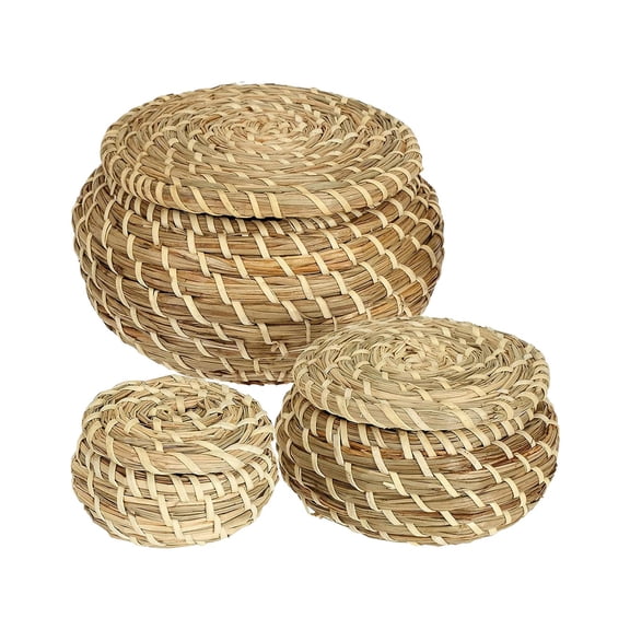 Rushawy 3 Pieces Handmade Storage Baskets with Lids Desktop Storage Basket for Shelf