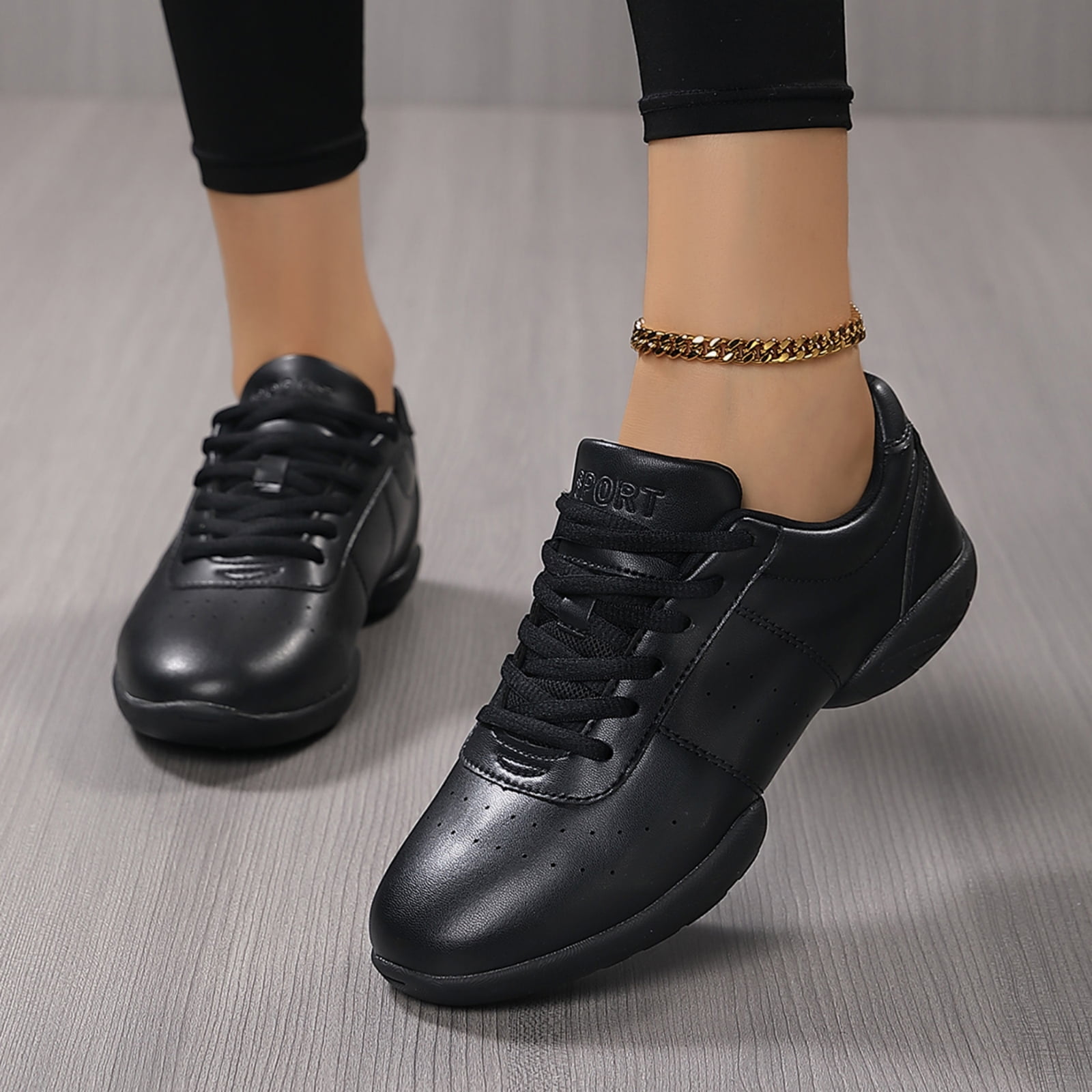 GlideMoves Black Cheer Shoes Girls Jump Tumbling Women Exercise Aerobic Fitness Dance Training Youth School Student Team Athletic Competition Big Kid Size 1.5