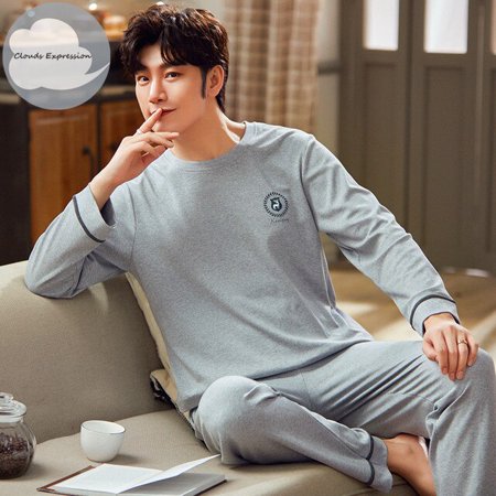 

QWZNDZGR Autumn Winter Long-sleeved Men s Cotton Pajamas Letter Striped Cartoon Pajama Sets Casual Men Pyjamas Plus Size 3XL Pijama Set