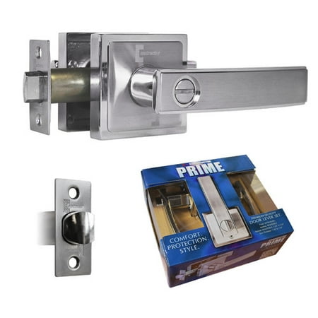 2 Pocket Door Lock Satin - Constructor PRIME Privacy Door Lever Handle Lock Set for Bedroom and Bathroom Satin Nickel Finish