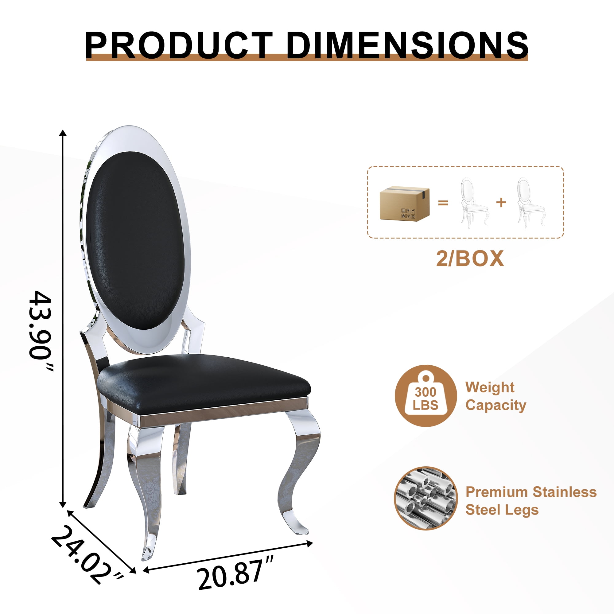 Luxury Dining Chairs Set of 2, Oval Back PU Upholstered Chairs with Stainless Steel Cabriole Legs, Dining Chairs for Kitchen, Living Room, Office