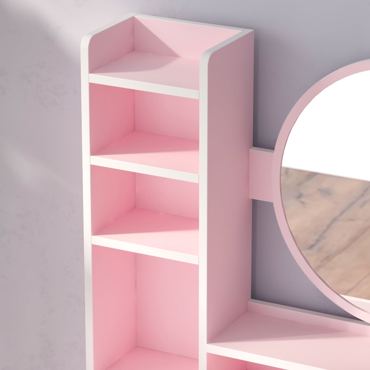 OXYLIFE Makeup Vanity Set with Mirror,Dressing Table with 5 Drawers,Storage Desk for Bedroom,Pink