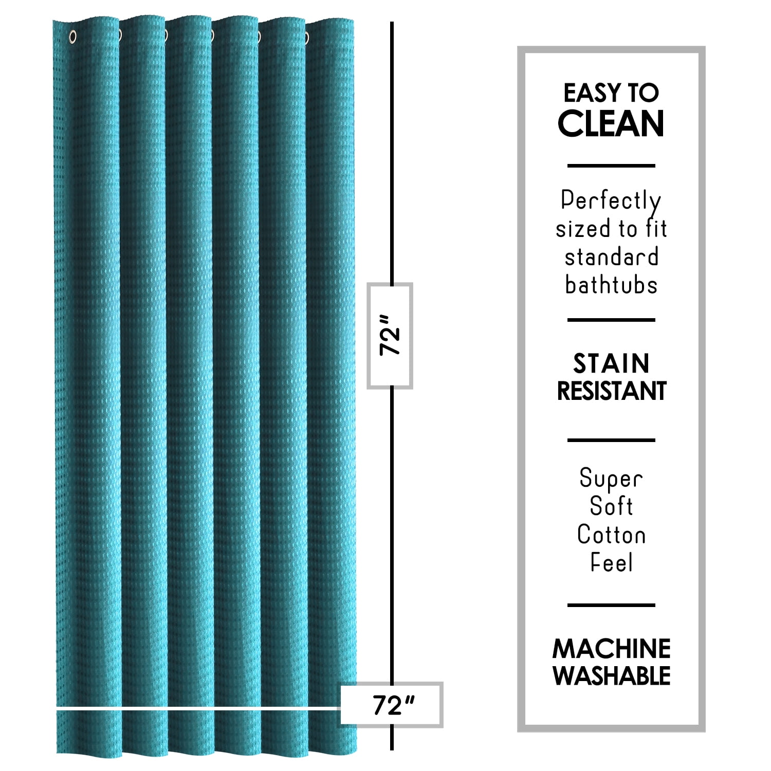 (3 pack) LammaLoe Teal Shower Curtain, Waffle Weave Heavy Duty Fabric Shower Curtain, 72” x 72" Hotel Luxury 256 GSM Bathroom Curtains