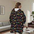 thumbnail image 5 of Game Controller Black Pattern Double-Sided Sherpa Fleece Wearable Blanket Hoodie, Oversized Thick Fuzzy Pullover with Giant Pocket for Women & Men, 5 of 6
