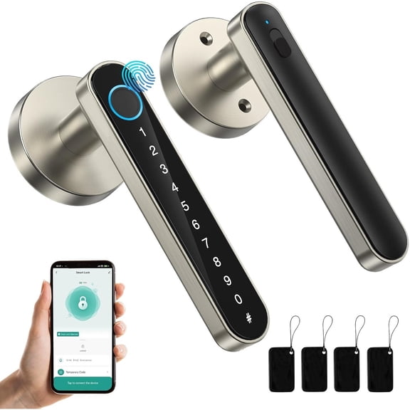 Smart Door Lock Fingerprint, Keyless Entry Door Lock with Handle, APP/IC Cards/Codes/Keys/Fingerprints Biometric Electronic Keyless Entry Lock for Bedroom Home Hotel Office