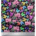 thumbnail image 3 of Soimoi Black Rayon Fabric Leaves,Pink Flower & Butterfly Print Sewing Fabric BTY 42 Inch Wide, 3 of 3