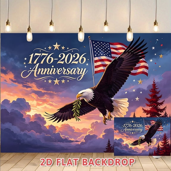 1776-2026 US Independence Day Anniversary Backdrop, American Bald Eagle & Flag Themed Decorative Banner, Suitable for Family Parties, Outdoor Celebrations, Indoor Decor
