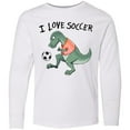 thumbnail image 3 of Inktastic I Love Soccer-Dinosaur in Orange Long Sleeve Youth T-Shirt, 3 of 5