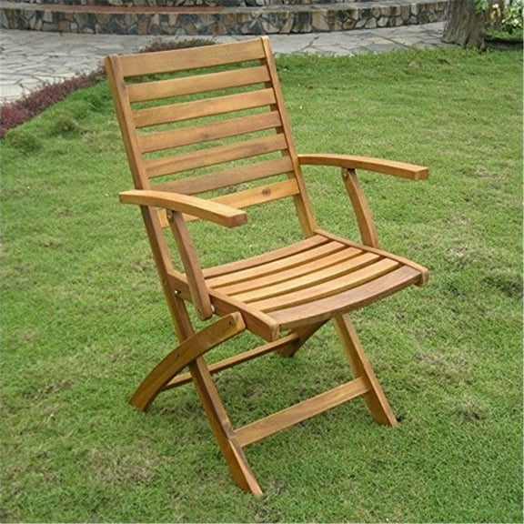 Folding Armchair Set - Acacia Wood Ladder Back Chairs - Patio Furniture - Sunroom Seating - Outdoor Decor