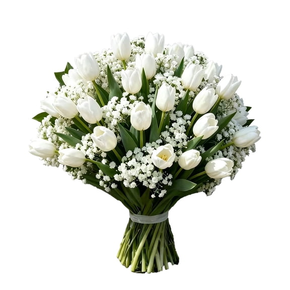 Cemetery Artificial Flower Arrangement White Tulips teen Breath Memorial Floral Set for Grave Tombstone Outdoor Decor Weatherproof Solemn Remembrance Decoration, 1*Flower