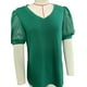 thumbnail image 1 of Camiseta con cuello en V para mujer, mangas cortas abombadas, empalme de encaje, Color puro, holgada, camiseta de verano, verde, XL, 1 of 3