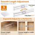thumbnail image 3 of Riousery 9 Pack Adjustable Clear Acrylic Drawer Dividers, Expandable 11.4-21.7 in Drawer Organizers with Adhesive Pads for Kitchen, Bedroom, Bathroom & Office, 3 of 6