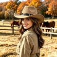 thumbnail image 2 of Cowboy Hat for Women and Men Gold Classic Western Felt Cowboy Cowgirl Hat Outdoor Wide Brim Belt Buckle Retro Fedora Hats Unisex Rolled up Caps, 2 of 5