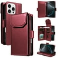 thumbnail image 5 of ELEHOLD Wallet Case For iPhone 11, Luxury PU Leather Shockproof Magnetic Flip Kickstand Card Slots Cash Pocket Wallet Case With Detachable Lanyard,Red, 5 of 11