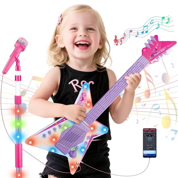 Guitar Toys for Girls 3-6 Years, Kids Musical Instrument Toy, Kids Birthday Gifts, Microphone Toys for Toddler 3 4 Years Old