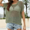 thumbnail image 5 of Amvlyk Summer Tops for Women Round Neck Comfy Casual Cover-Up Short Sleeve Knitted Blouse Clothes Summer Solid Color Loose Basic Tunic Tops for Trendy Beach Vacation Outfits, 5 of 8