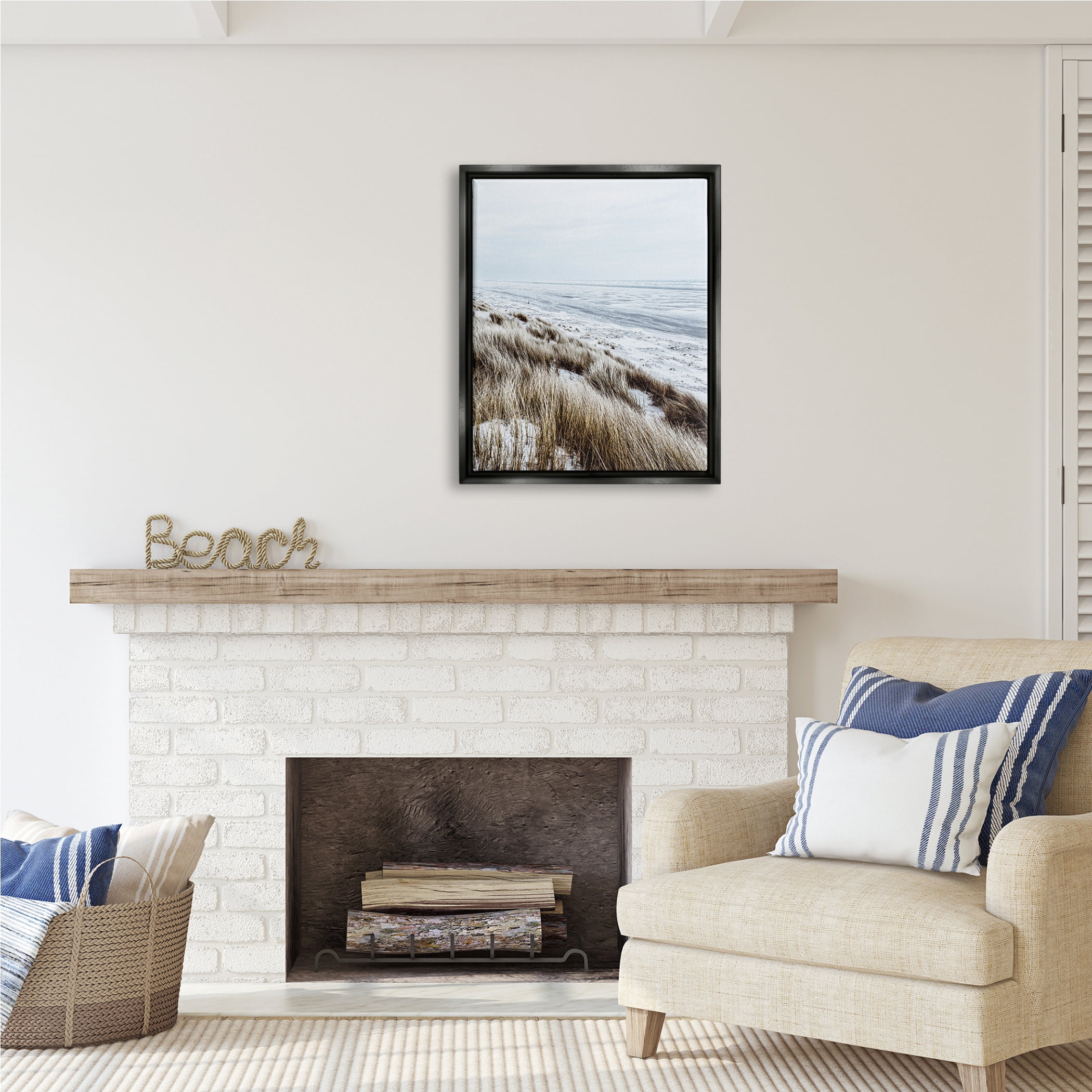 Stupell Industries Beach Reeds Landscape Nature Photography Black Floater Framed Art Print Wall Art, 25 x 31