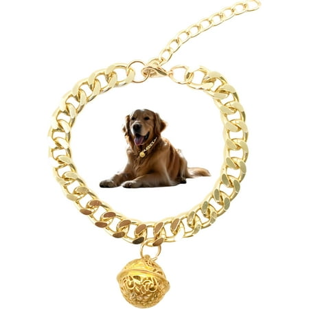 Gold Dog Chain Collar with Bell \u2013 Lightweight Aluminum Jewelry for Pets  Adjustable Metal Link Chain  Idea(Gold  L)