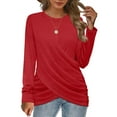 thumbnail image 2 of PMVFHDE 2026 Women Casual Long Sleeve Cross Over Round Neck Top Solid Color Loose Fit Chiffon Blouse With Bronzing Womens Tops Y, 2 of 4