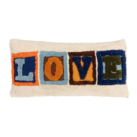 Creative Co-Op Indoor/Outdoor Fabric Tufted Lumbar Pillow "LOVE", Multicolor