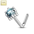 thumbnail image 1 of Nose Ring L-Bend with Prong Set CZ Centered Four Point Star 14Kt Solid Gold 20g, 1 of 11