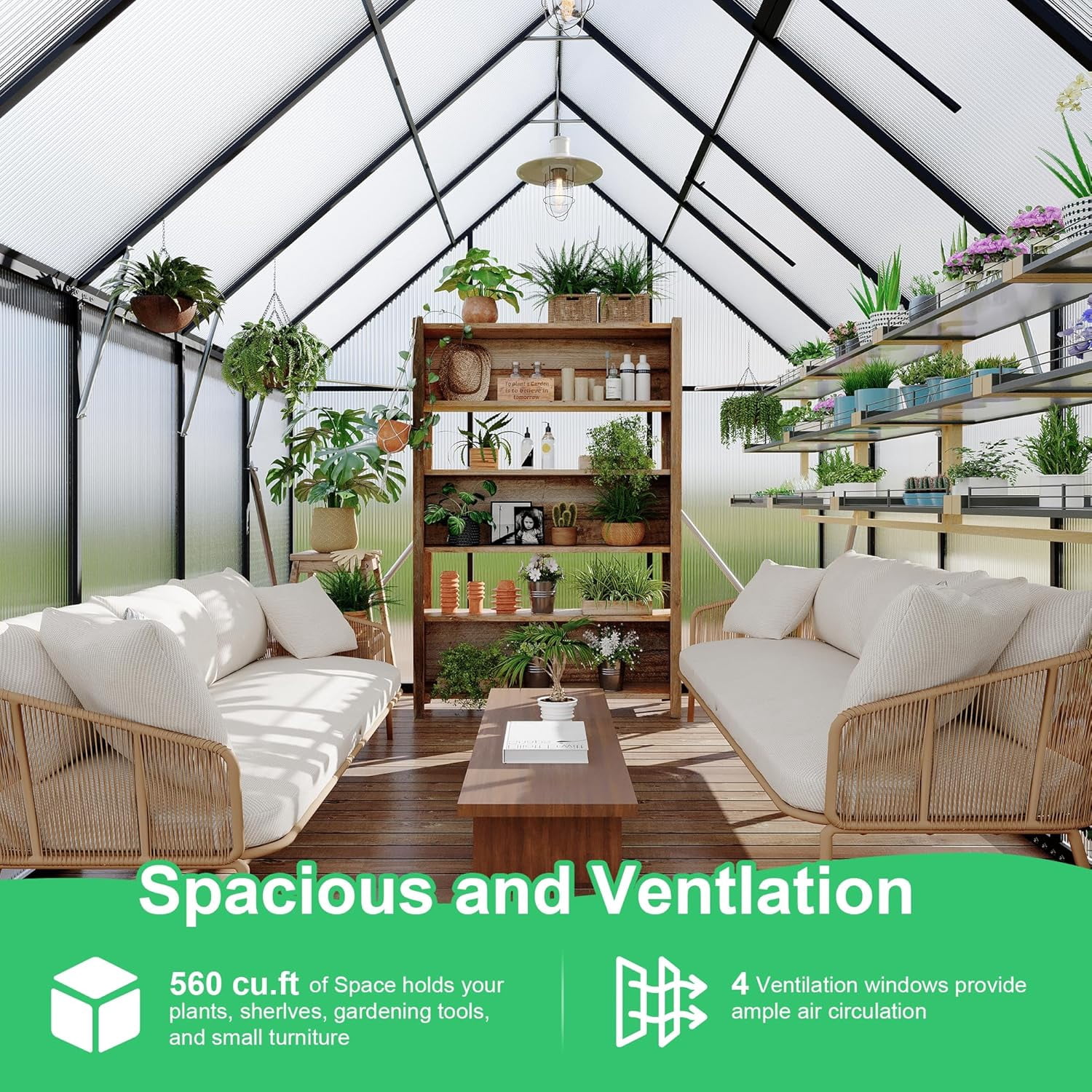 Homhougo 8'x10' Aluminum-Framed Polycarbonate Greenhouse, Heavy Duty Polycarbonate Greenhouse with Quick Setup Structure and Roof Vent, Large Enhanced Aluminum GreenhouseKit for Outdoors