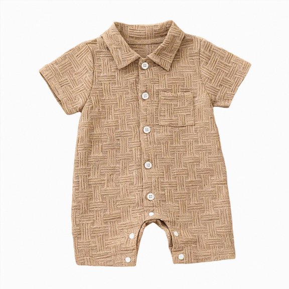 boobe Baby Boy Summer Clothes Texture Button Down Shirt Romper Jumpsuit Short Sleeve Bodysuit
