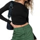 thumbnail image 2 of Camiseta de Larga con Cuello Redondo y Espalda Abierta para Mujer, Estilo Y2K, Estilo Retro Informal de Color Liso Negro XS, 2 of 10