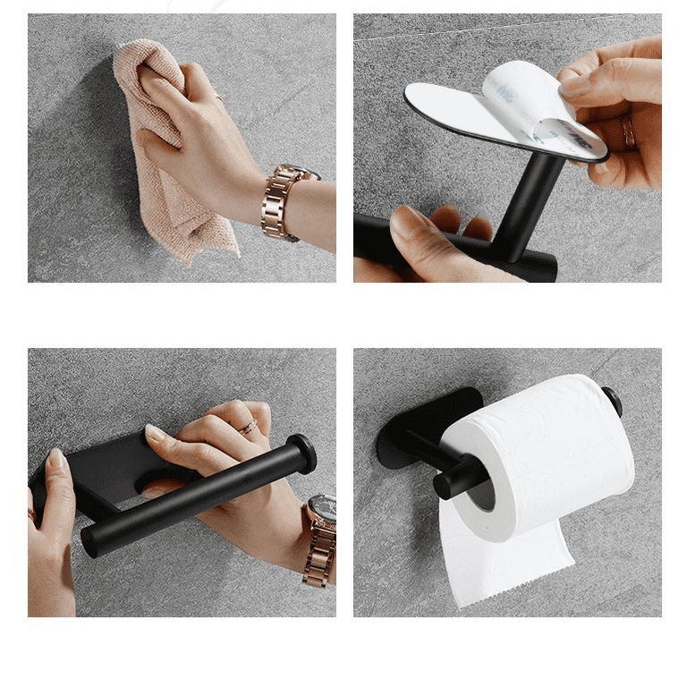 Toilet Roll Holder, Stainless Steel Bathroom Paper Roll Holder Wall Mounted  Toilet Roll Holder for Kitchen Washroom(Black)