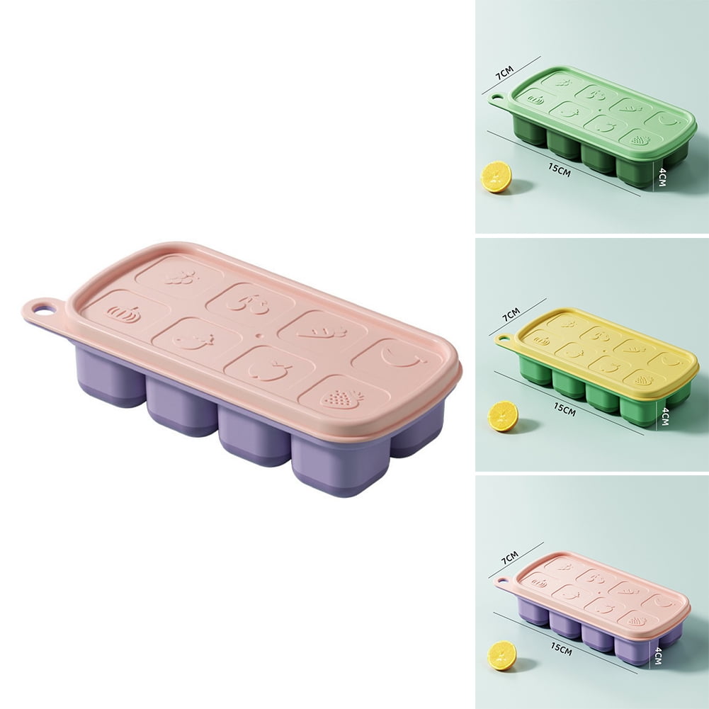 Ice Cube Tray With Lid And Bin,Silicone Ice Tray With Lid And Bin, Stackable Ice Tray With Bin, Green Ice Bin For Freezer With Lid With Easy Release