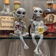 thumbnail image 4 of John Bernard & Company Alien Invasion 'Party Alien' Wine Drinking Female and Beer Drinking Male Ledge Lounger 10 Inch H Funny Home or Garden Statue Set, 4 of 5